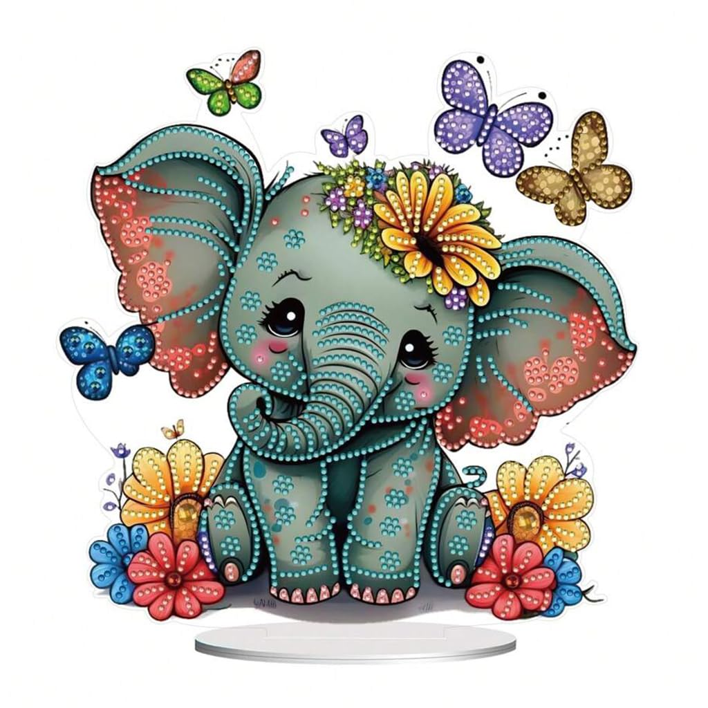 HASTHIP DIY 5D Diamond Painting Art Material Kit 9.5 Inches Acrylic Elephant DIY 5D Diamond Painting Art Desk Decoration with Tools and Color Gem Packs, DIY Diamond Painting Gift HASTHIP DIY 5D Diamond Painting Art Material Kit 9.5 Inches Acrylic Elephant DIY 5D Diamond Painting Art Desk Decoration with Tools and Color Gem Packs, DIY Diamond Painting Gift